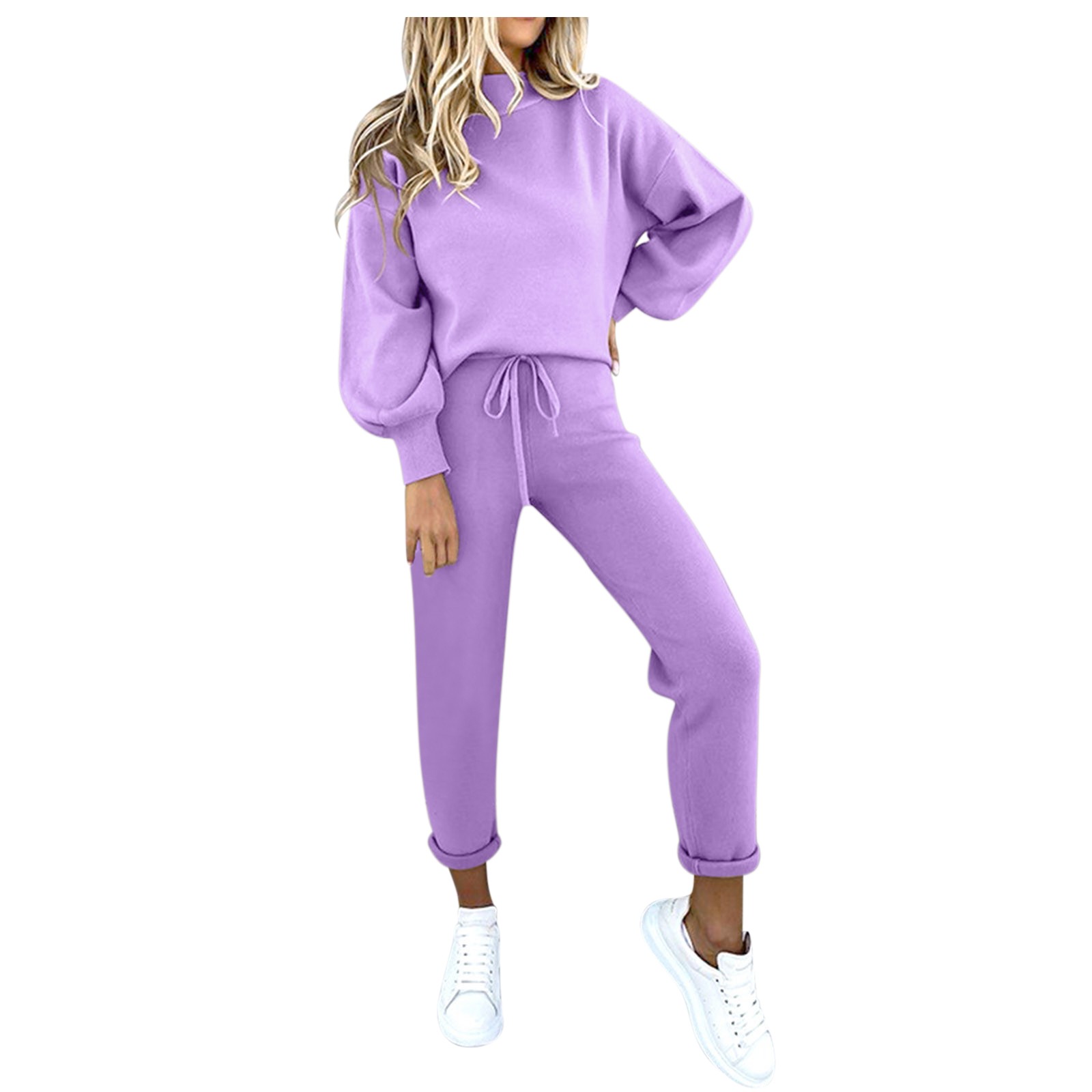 thumbnail image 3 of Conjunto de blusa informal de cuello redondo y pantalones con bolsillos para mujer, poliéster, tallas múltiples, 3 of 8